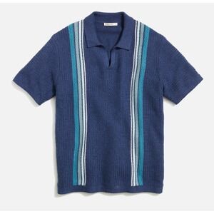 Marine Layer Conrad Knit Sweater Polo Blue Stripe Shirt Men's S Preppy Nautical